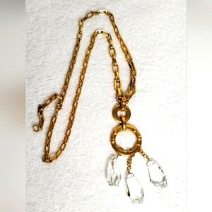Necklace gold tone chain w/crystal clearglass-"perfect conditions "